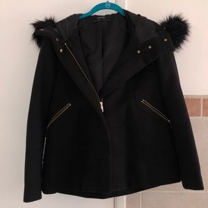 Zara Black Faux Fur Hooded Jacket